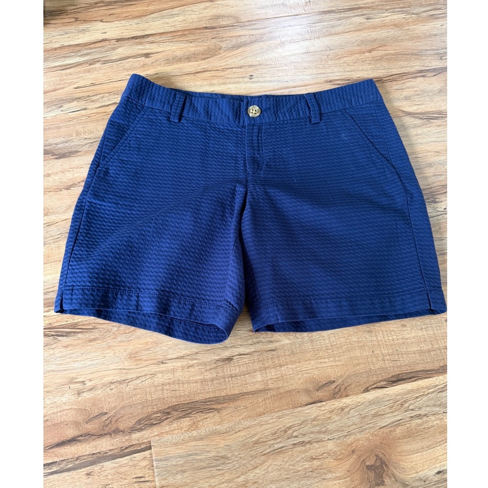 Lilly Pulitzer Jayne Short 7 Inch Inseam True Navy Seersucker 100% Cotton NWT 6